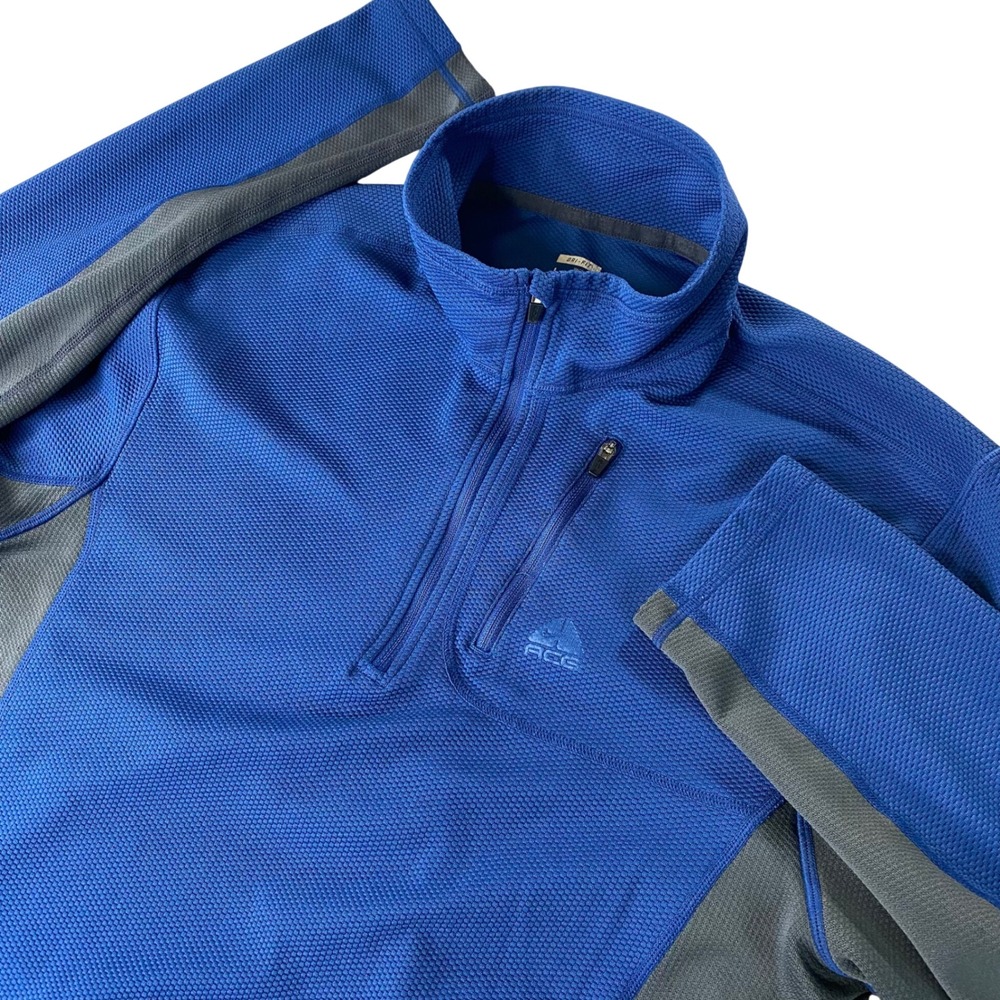 VTG Nike ACG Dri-FIT 1/4 Zip Blackridge Firebrick Jacket Mens L Blue Waffle Mock